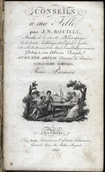 Pagina del titolo di "Consigli a mia figlia" di Jean Nicolas Bouilly (1763-1842). 1820. Collezione privata