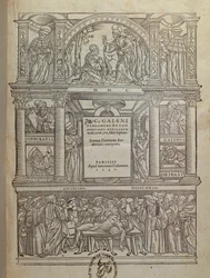 Pagina del titolo di un libro di Galeno, pubblicato a Parigi, 1530