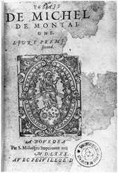 Pagina del titolo della prima edizione di Essais di Michel de Montaigne (1533-92) 1580