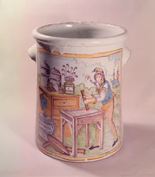Vaso da tabacco raffigurante un tabaccaio, laboratorio di Bordeaux (maiolica)