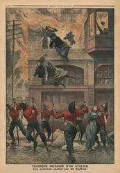 Incendio tragico in un laboratorio a Newark, New Jersey, illustrazione da 