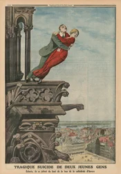 Suicidio tragico di due giovani dalla torre della cattedrale di Anversa, illustrazione di copertina da 