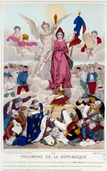 Trionfo della repubblica, incisione del 1875. Allegoria sul suffragio universale che distrugge i nemici della repubblica