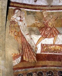 Due spettatrici, (dettaglio) da un affresco che raffigura La Crocifissione di San Pietro