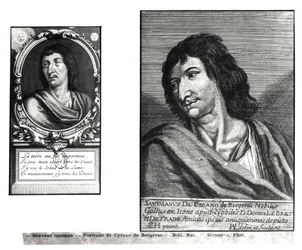 Due ritratti di Savinien Cyrano de Bergerac (1619-55), a destra dopo Zacharie Heince (1611-69)