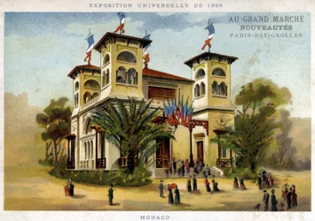 Esposizione Universale del 1889. Il Padiglione di Monaco (cromolitografia della fine del XIX secolo)