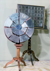 Specchio a fuoco variabile progettato da Jacques Alexandre Cesar Charles (1746-1823) e usato da Georges Louis Leclerc (1707-88) Conte di Buffon nei suoi esperimenti sulla fusione del piombo (legno e vetro)