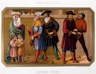 Vari costumi della borghesia nel XVI secolo - Chromo, XIX secolo basato su documento dell