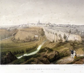 Veduta di Dinan, il viadotto e la Valle delle Noci. Illustrazione del XIX secolo conservata al Museo di Dinan.