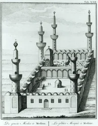 Veduta della Grande Moschea di Medina prima della profanazione delle tombe da parte della setta wahhabita, da Description de l