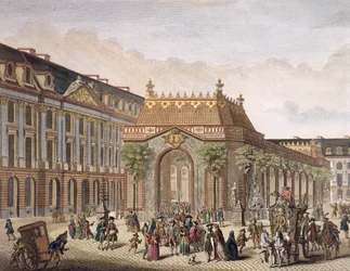 Vista della Place de Louis le Grand, con una delle stanze costruite per l