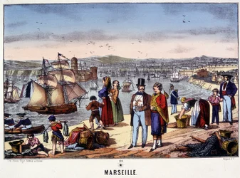 Veduta del porto di Marsiglia, immagine di Epinal, n.d. XIX secolo