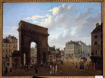 Veduta della Porta Saint Martin a Parigi (dipinto della scuola francese del XVIII secolo)