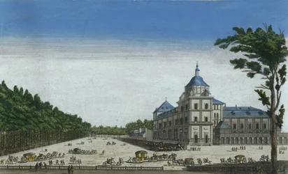 Veduta del Palazzo Reale di Aranjuez, Spagna (incisione a colori)