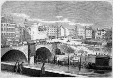 Vista del Ponte Saint Michel, costruito nel 1857, e Place Saint Michel a Parigi