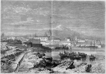 Veduta della città di Catania ai piedi del vulcano Etna. Sicilia, Italia
