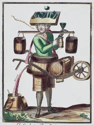 Produttore di aceto, incisione colorata, Francia