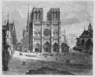 Vista di Notre-Dame de Paris - in "Paris à travers les siècles", di H. Gourdon de Genouillac, ed. F. Roy, Parigi