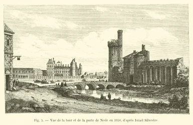 Vista della torre e della porta di Nesle nel 1650, da Israel Silvestre