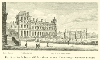 Vista del Louvre, lato del fiume, nel 1650, secondo un