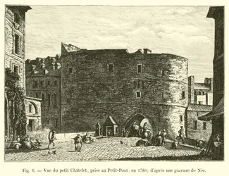 Veduta del piccolo Chatelet, presa al Petit-Pont, nel 1780; da un