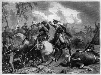 Guerra della Quarta Coalizione 1806 - 1807 - Il principe Luigi Ferdinando di Prussia mortalmente ferito durante il combattimento con la cavalleria inglese invasore nella battaglia di Saalfeld durante le guerre napoleoniche