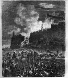 Guerra di successione spagnola (1701-1714) tra Francia e il suo alleato Spagna e una coalizione di paesi europei. Incisione in 