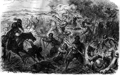 Guerra dei Tre Enrichi (1585-1586): Seguendo le idee della Lega e del suo leader Enrico di Guisa, Enrico III si impegnò nel commercio di Nemours firmato il 7 luglio