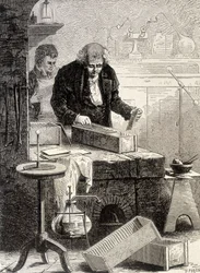 William Cruickshank costruì la pila a trogolo - in "Album della Scienza; illustri studiosi; Grandi scoperte" 1896