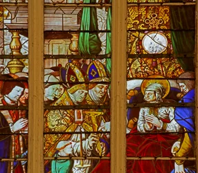 Finestra raffigurante San Luigi: guarigione miracolosa e voto di andare in Terra Santa