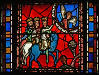 Finestra s2-C raffigurante i Magi in viaggio, seguendo un angelo