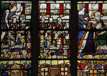 Finestra w13 che raffigura Anne de Montmorency con il suo santo patrono Sant