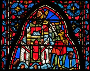 Vetrata w15 Sacre Reliquie: ?Eraclio davanti al cancello miracoloso sigillato a Gerusalemme