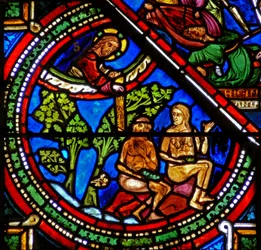 La finestra del Buon Samaritano: Adamo ed Eva coprono la loro nudità