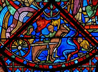 Finestra w15 raffigurante la storia delle reliquie di San Stefano: i diavoli interferiscono con il trasporto delle reliquie