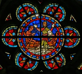 Finestra w205 raffigurante una scena della leggenda di San Nicola: il miracolo del ragazzo e della coppa