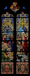 Finestra w4 raffigurante la Discesa dalla Croce con il donatore François de Montmorency e Santa Françoise