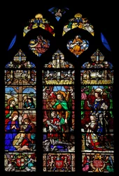 Finestra w6 raffigurante la Natività con i pastori; donatori Gaspard de Coligny e moglie e santi patroni