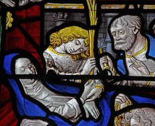 Finestra w9 raffigurante un dettaglio della Morte della Vergine Maria (dettaglio)