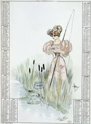 Donna che pesca - disegno di Guillaume