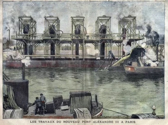 Lavori a Parigi del Pont Alexandre III. Incisione di aprile 1898 in "La petite Gironde"