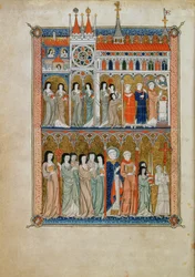 Messa assistita da funzionari con una processione sotto, c.1300