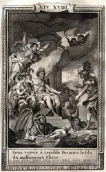 Tu vedi o terribile divinità il figlio del malvagio Ulisse - incisione del 1798 di Monnet in "Les Aventures de Telemaque, fils d