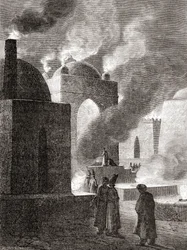 Adoratori del fuoco zoroastriani in un Tempio del Fuoco a Baku, Azerbaigian, da 