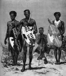 Guerrieri Zulu. Incisione in "Il Mondo Illustrato" n.1146 del 15 marzo 1879