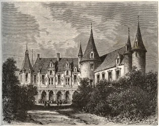 Chateau du Rocher a Mezangers en Mayenne - incisione in 