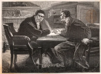 Monarchia di Luglio - ministero dei tre giorni - colloquio tra Andre Dupin (1783-1865) e Jean-Charles Persil (1785-1870) - 1834 - incisione