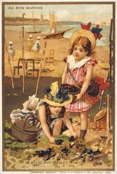 Cartolina vintage con bambini su una spiaggia