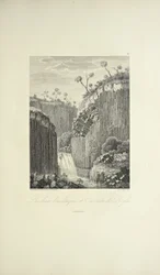 Rocce basaltiche e la cascata di Regla, disegnate da Gmelin, incise da Bouquet, illustrazione da 