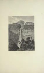 Cascate del Rio de Vinagre, vicino al vulcano di Purace, disegnato da Koch, inciso da Arnold, illustrazione da 